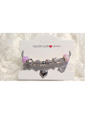 Handmade Charm Bracelet: Acrylic, Resin Beads, Metal Alloy Charms, Golden Snake